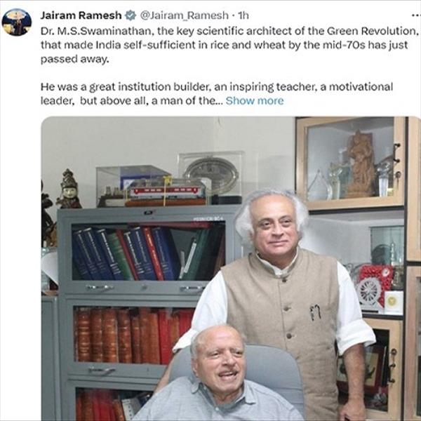 Congress Mourns Death Of M-s- Swaminathan Father Of Green Revolution In ...